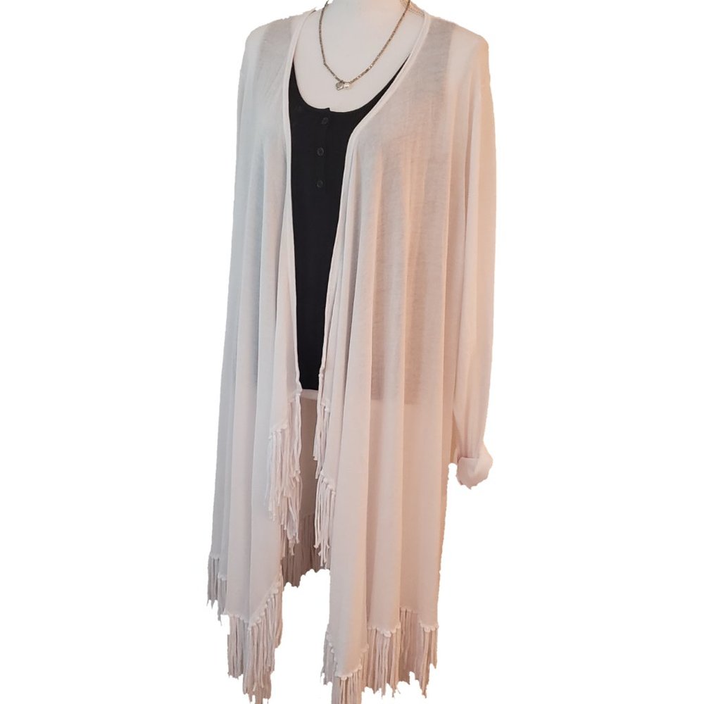 MINNIE ROSE Open Front Cardigan Fringed White Size 1X Brand New NWT